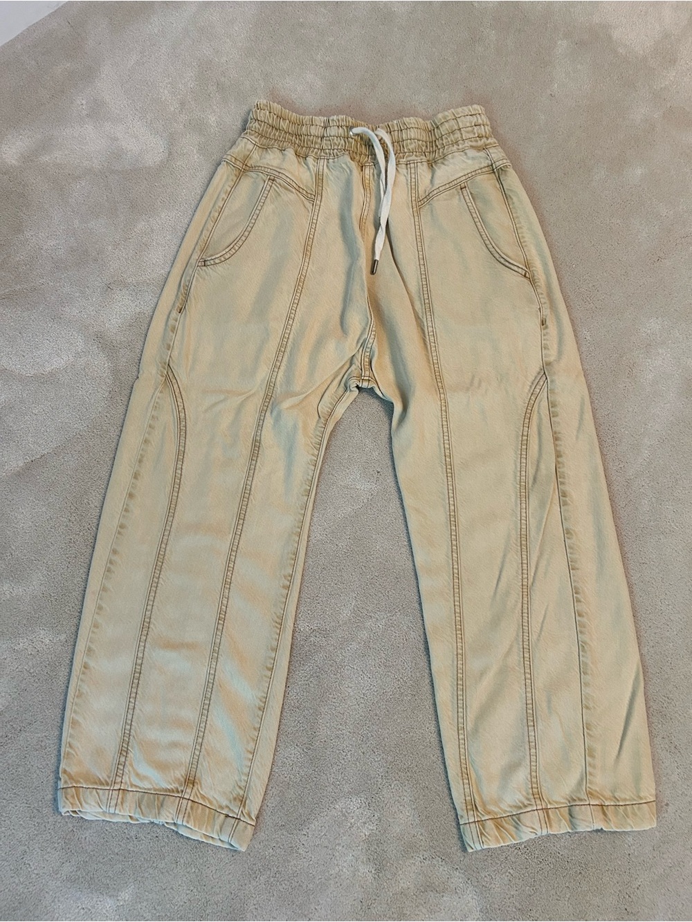 We The Free People Beige Drawstring Wide-Leg Pants 100% Cotton